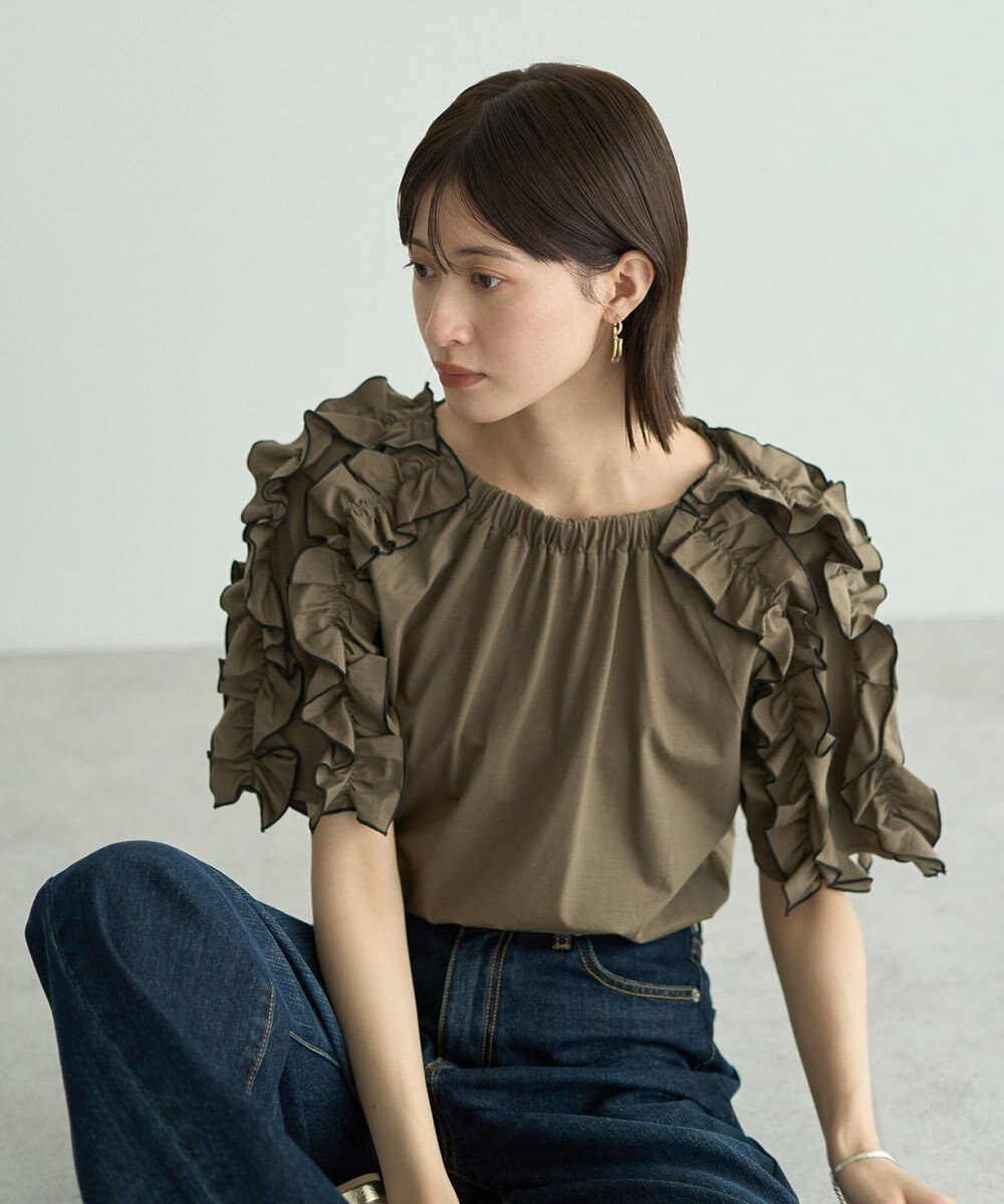 YECCA VECCA UVカットフリルスリーブカットソー 