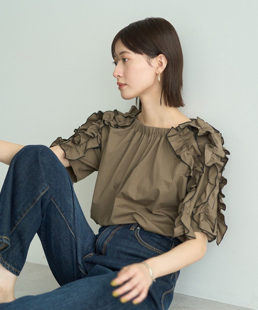 YECCA VECCA UVカットフリルスリーブカットソー 