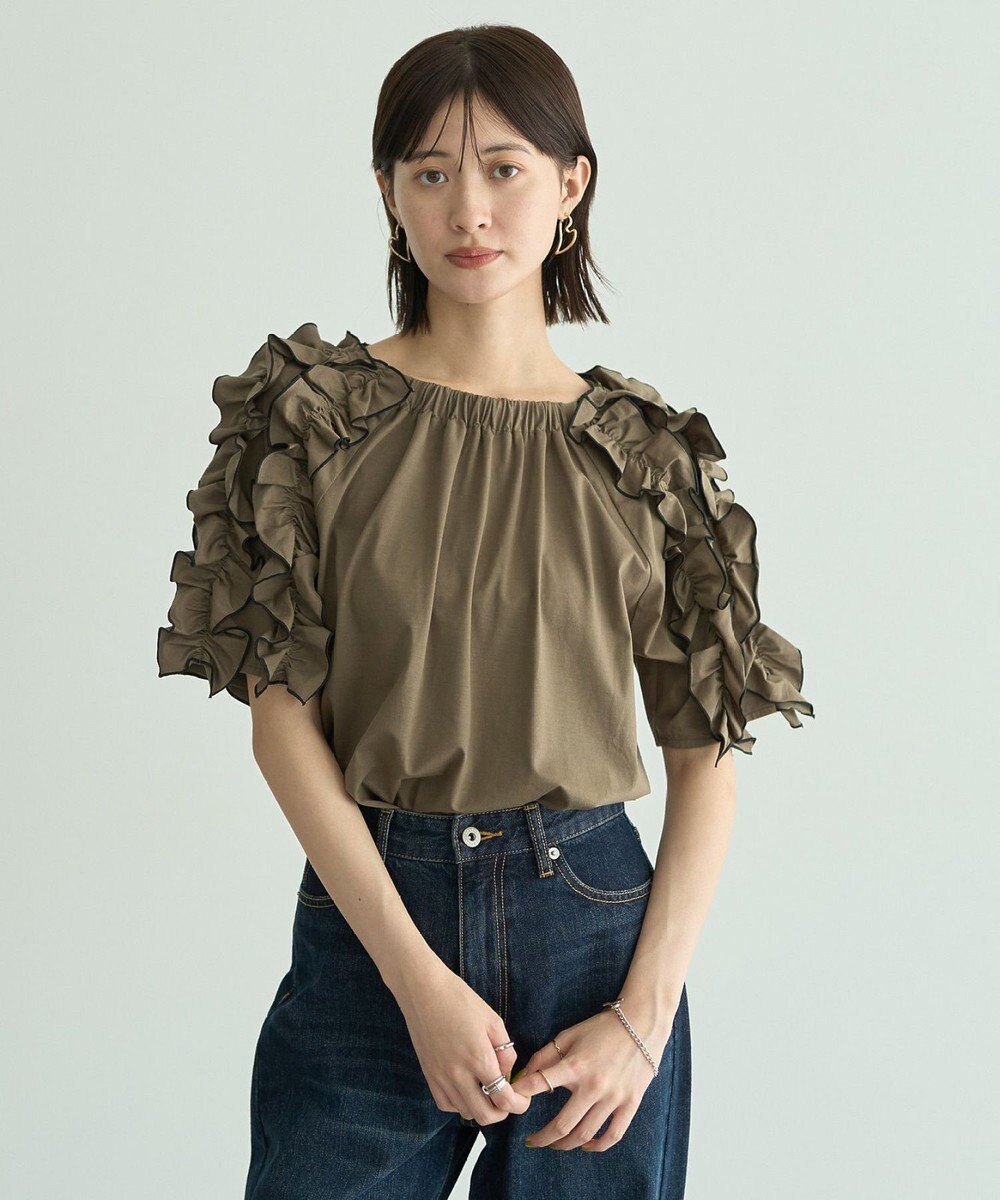 YECCA VECCA UVカットフリルスリーブカットソー 