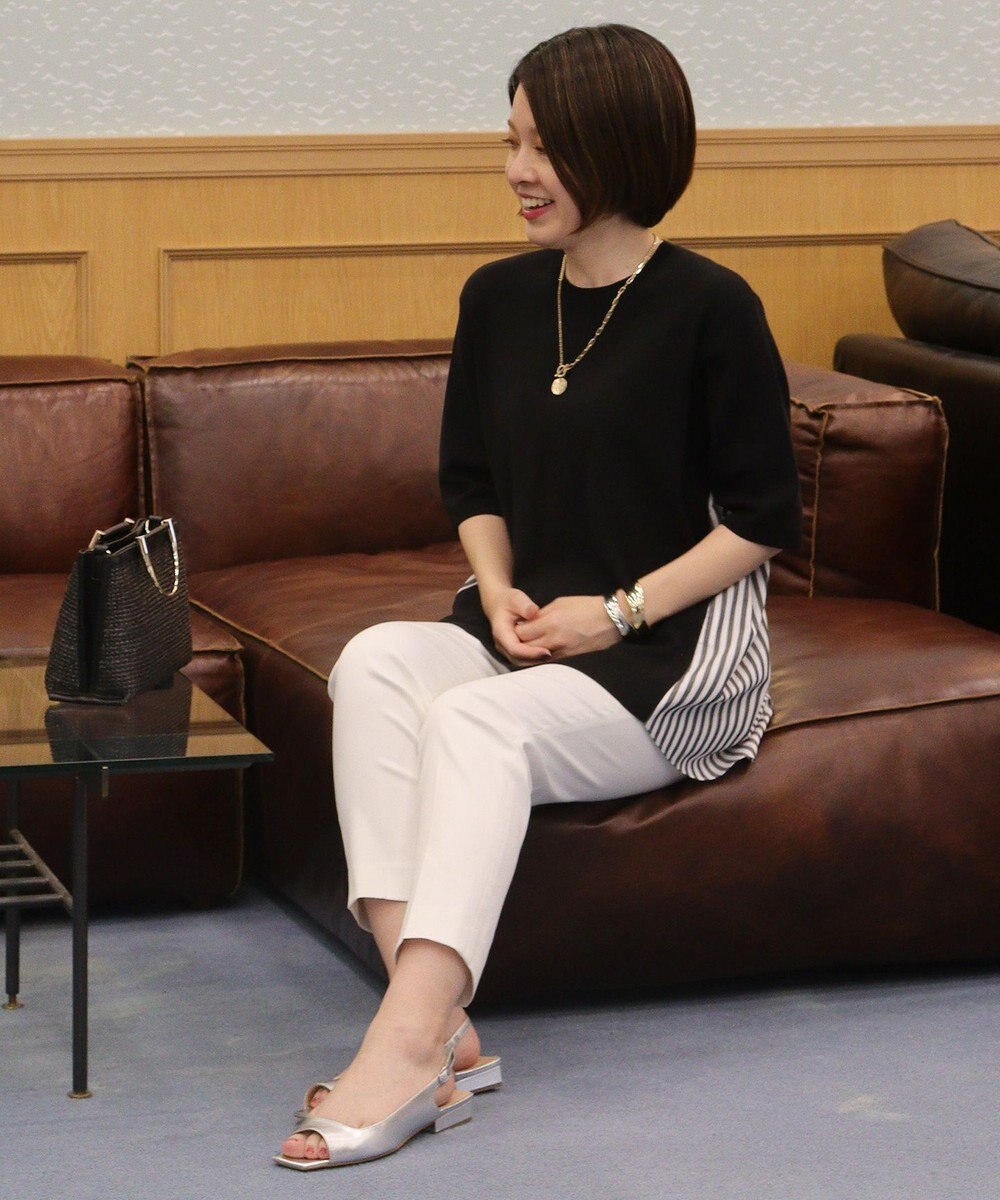 自由区 【洗える】ハイツイストコットンアセテート バックデザイン プルオーバーニット 