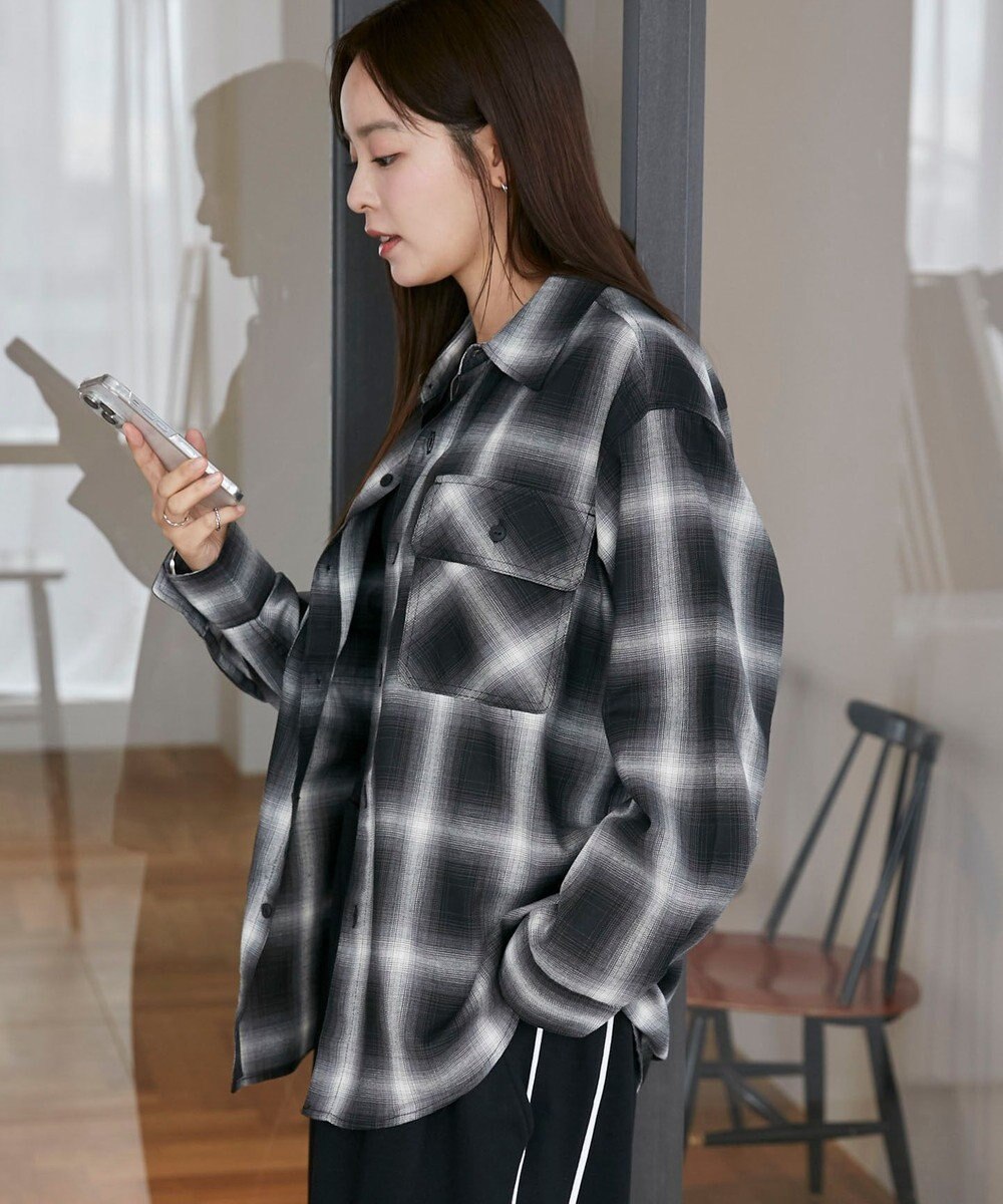 WEGO 【ユニセックス着用ITEM/SMLサイズ展開】オンブレチェックシャツ（LS） 