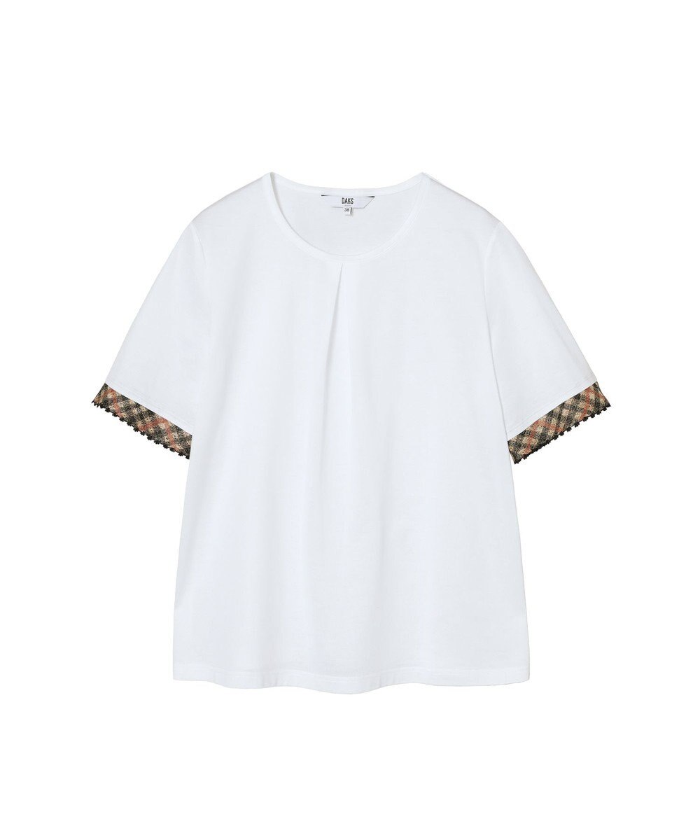 DAKS ギザコットン 袖口ハウスチェック刺繍カットソー 