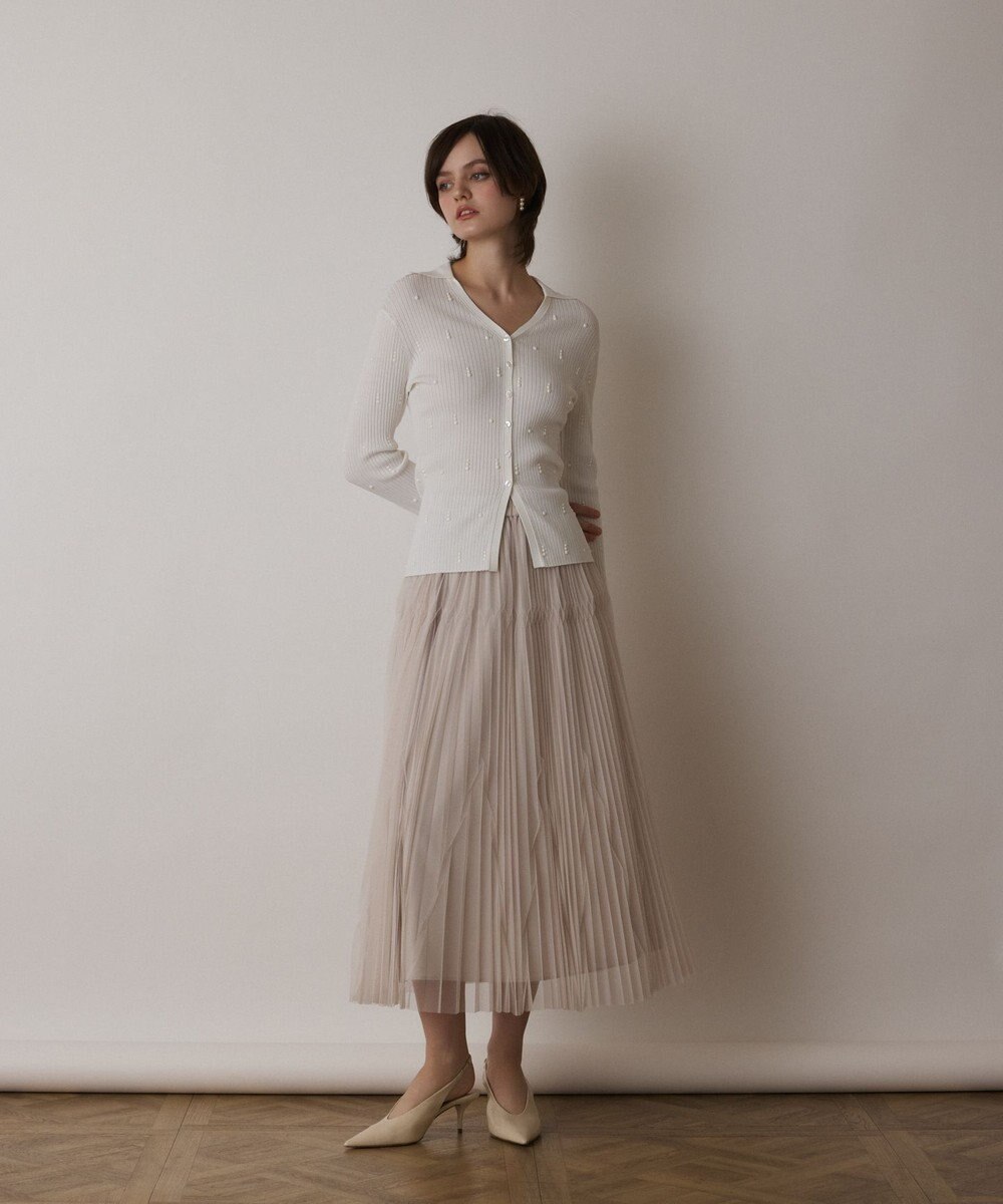 GRACE CONTINENTAL ビジューリブニットトップ 