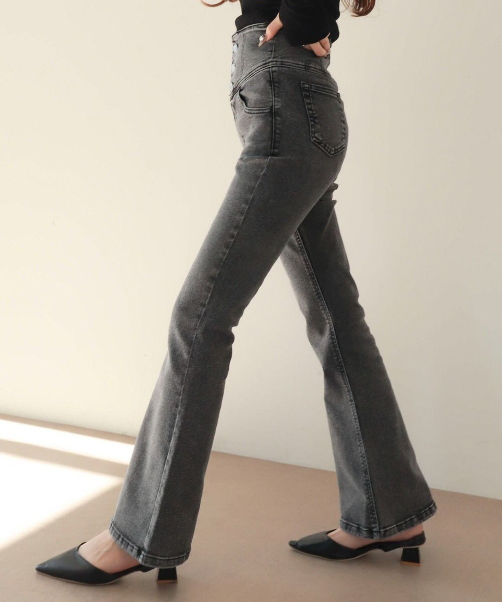 WEGO 【ストレッチ/美脚/脚長シルエット/XSSMサイズ展開】ハイウエストストレッチフレアデニムパンツ 