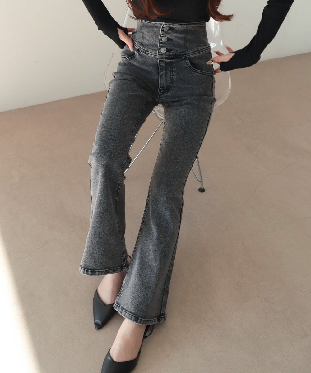 WEGO 【ストレッチ/美脚/脚長シルエット/XSSMサイズ展開】ハイウエストストレッチフレアデニムパンツ 
