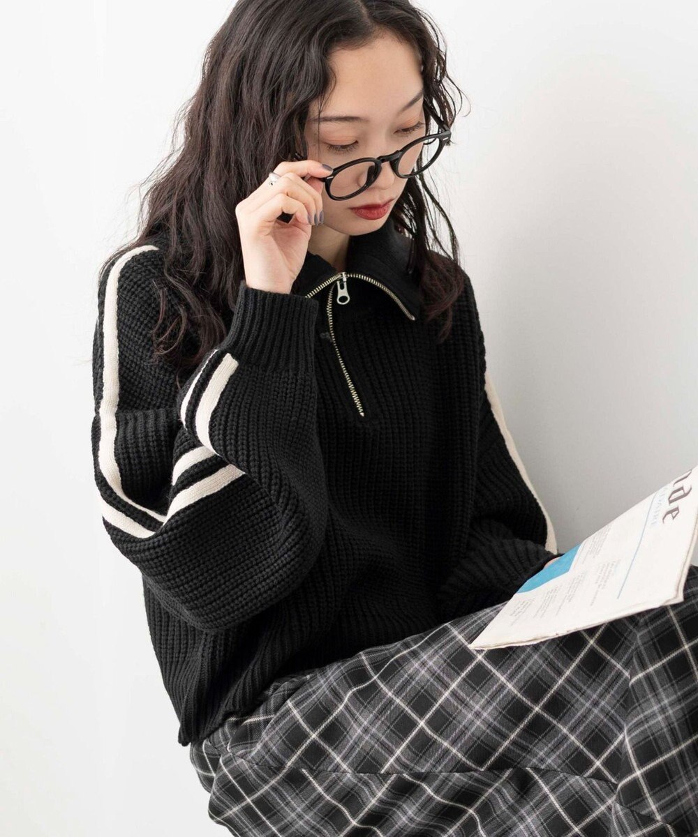 WEGO 2ラインハーフジップニットプルオーバー 