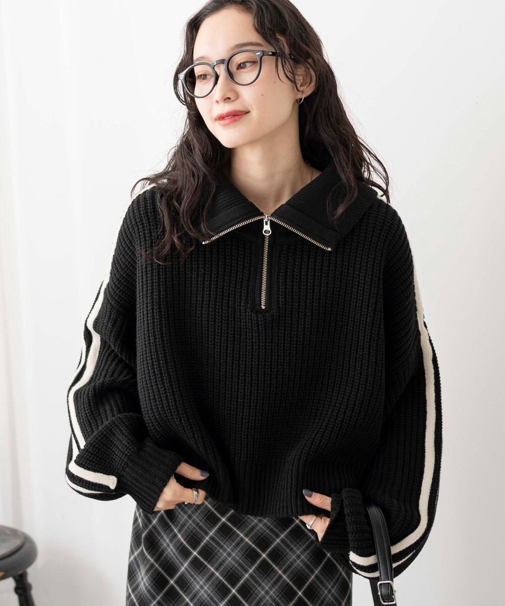 WEGO 2ラインハーフジップニットプルオーバー 