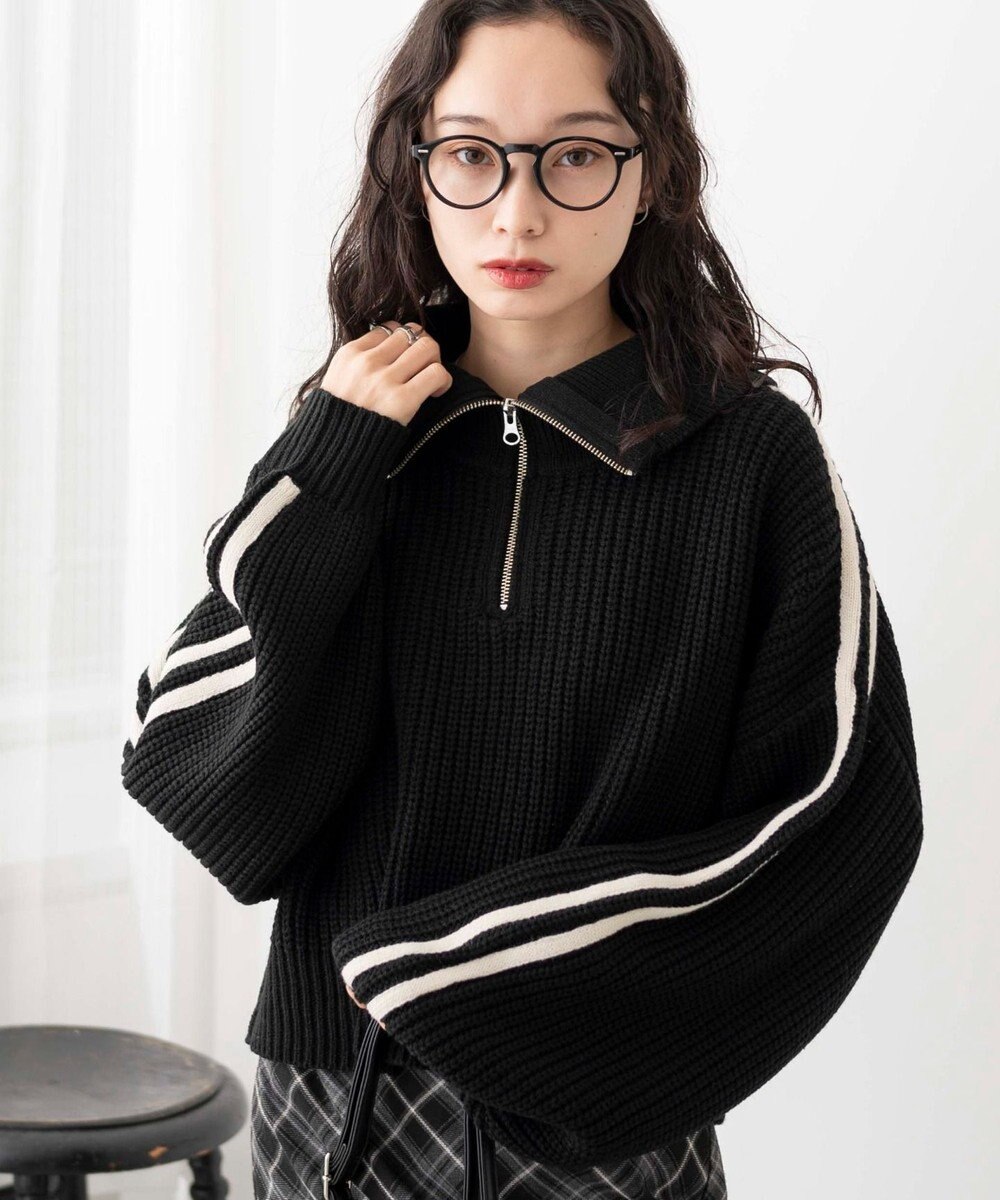 WEGO 2ラインハーフジップニットプルオーバー 