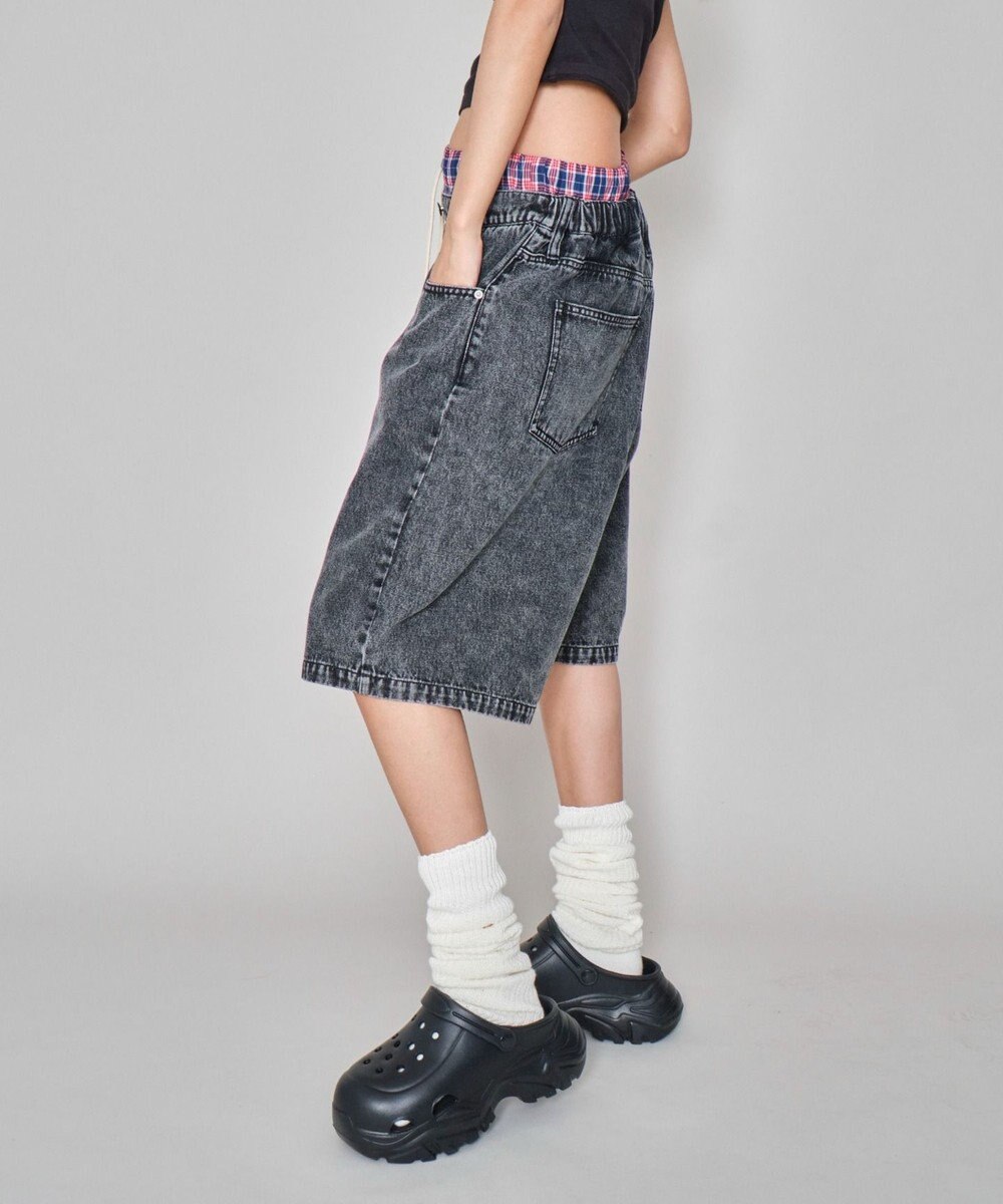 WEGO 【ユニセックス着用ITEM/MLサイズ展開/ウエストゴム】ボクサードッキングデニムショーツ 