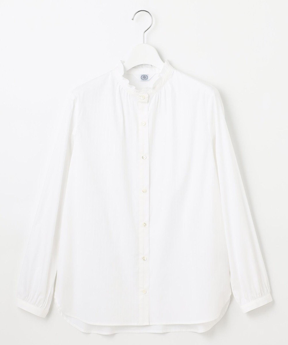 J.PRESS LADIES 【洗える】BEZ ドビーストライプ フリルネック ブラウス 