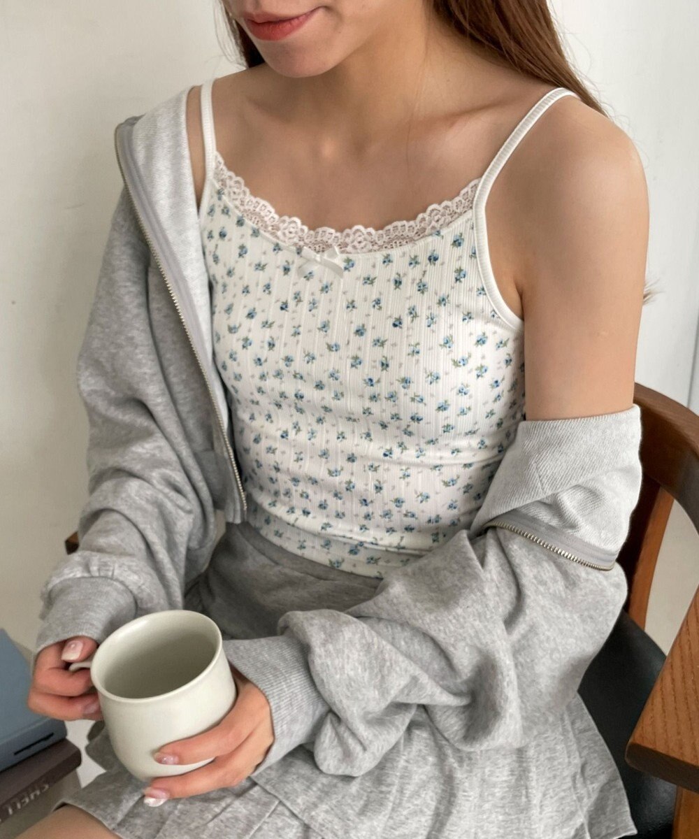 WEGO 【カップ付きインナー】花柄レースカップインキャミ 