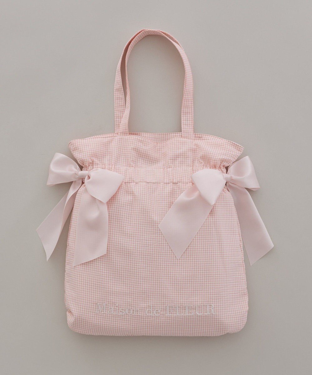 Maison de FLEUR ギンガムダブルリボンギャザートートバッグ 