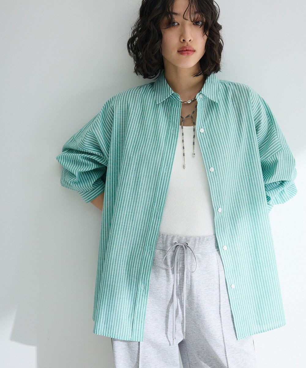 Green Parks 綿麻混レギュラーカラーＢＩＧシルエットシャツ 