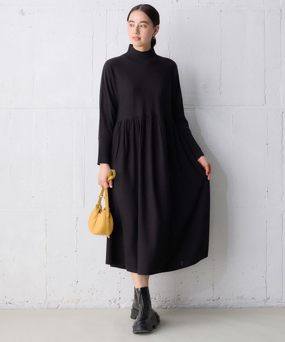 UNFILO ハイネックギャザーワンピース 