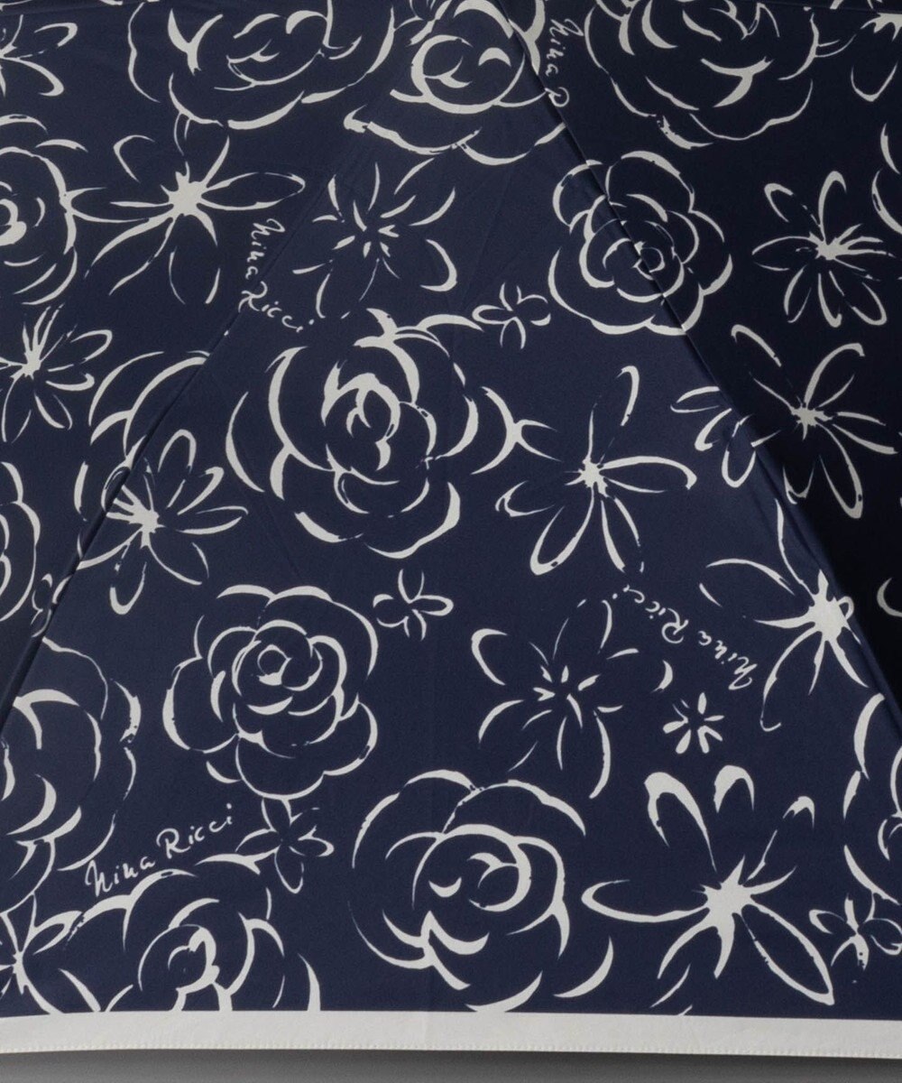 AURORA NINA RICCI ニナリッチ ドローイング花柄プリント 晴雨兼用傘（折りたたみ傘・トップフラット） 