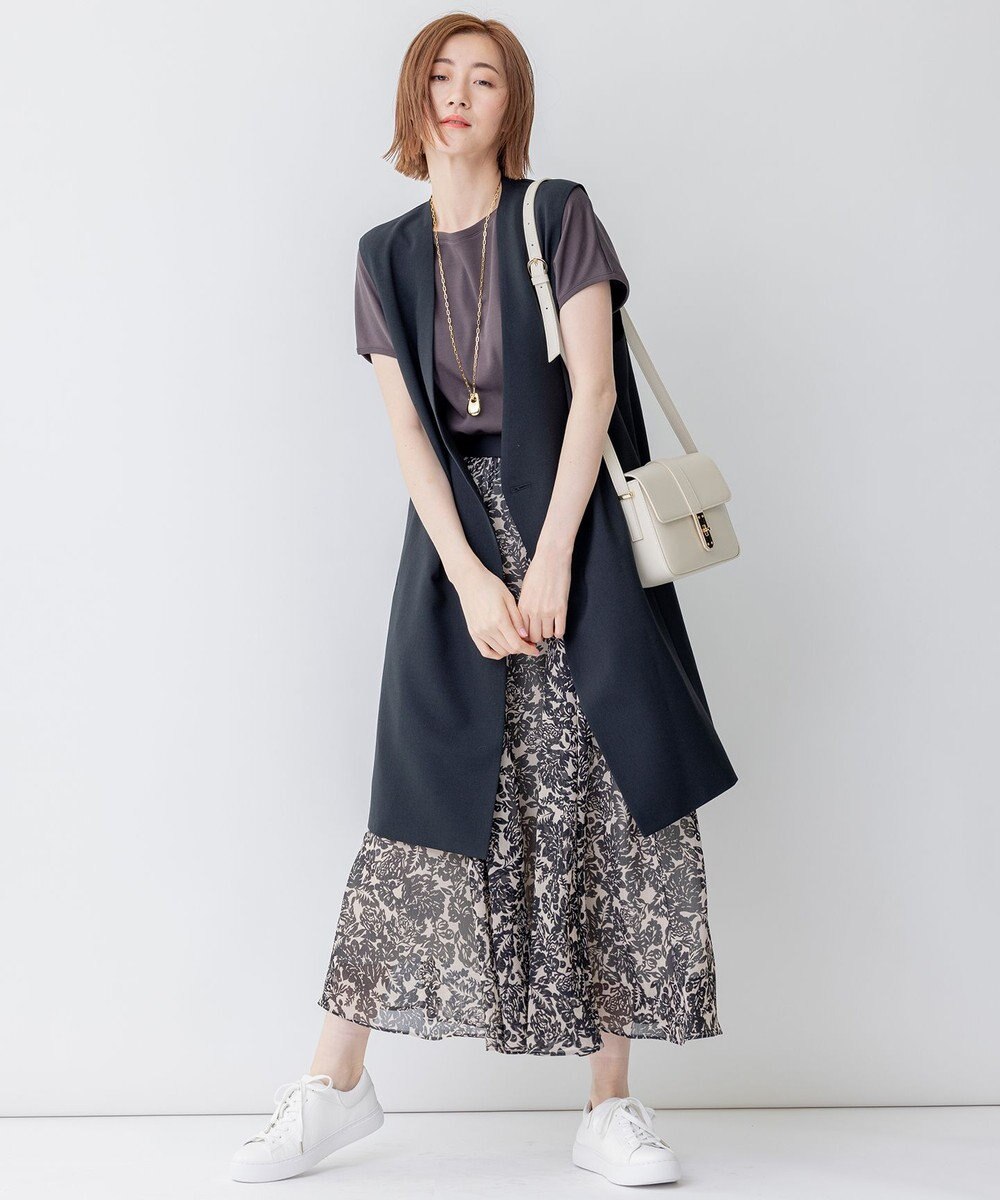 23区 L 【セットアップ対応】トロピカル2WAYストレッチ Vネック ノーカラー ジレ 