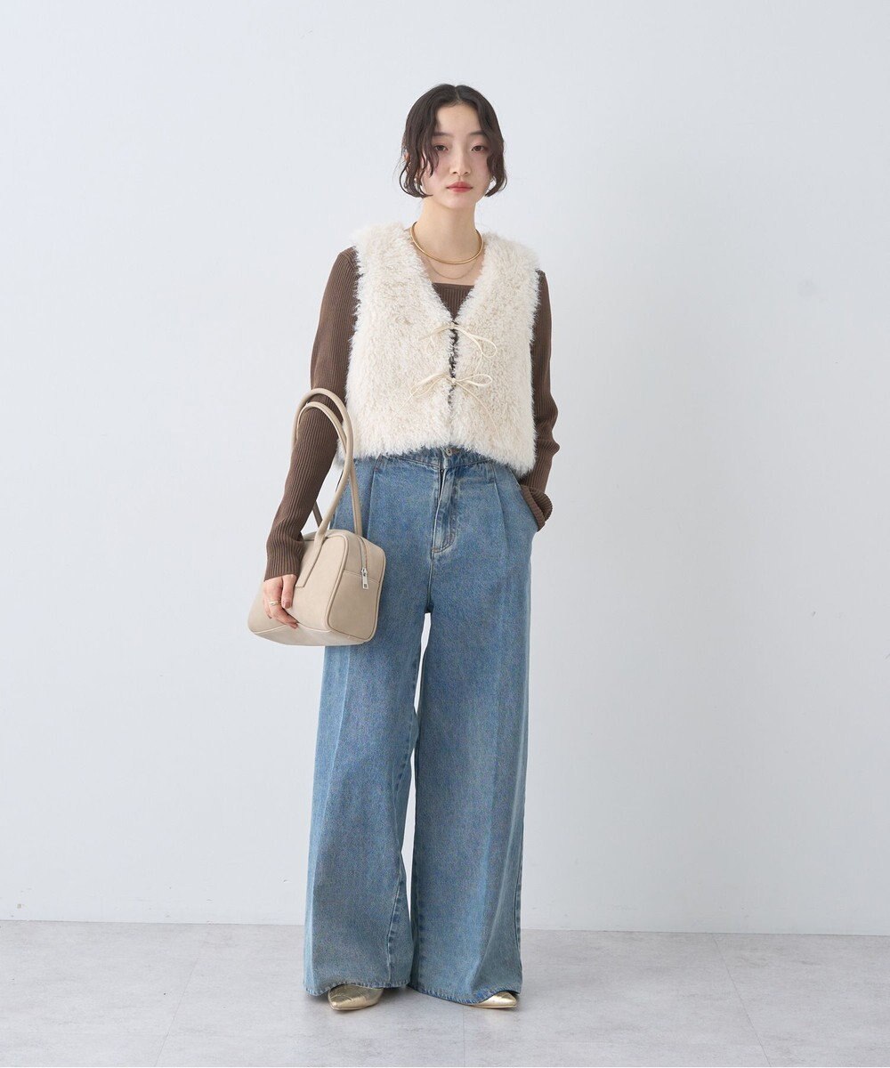 earth music&ecology フェイクファーショートジレ 