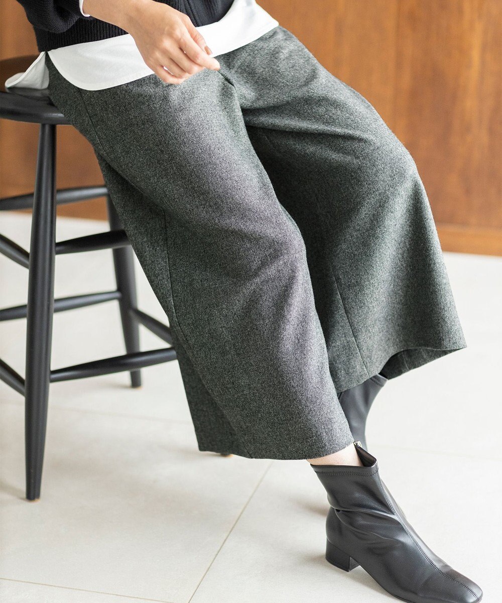 ANY 【洗濯機可能/ウエストゴム】ライトツイード ワイドパンツ 