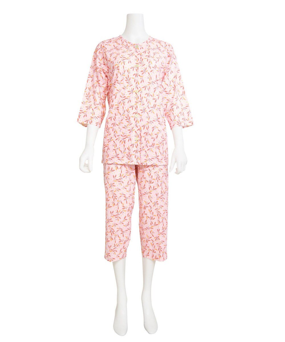 数量限定 特別価格】パジャマ ７分袖・８分丈ズボン 綿100% リーフ柄