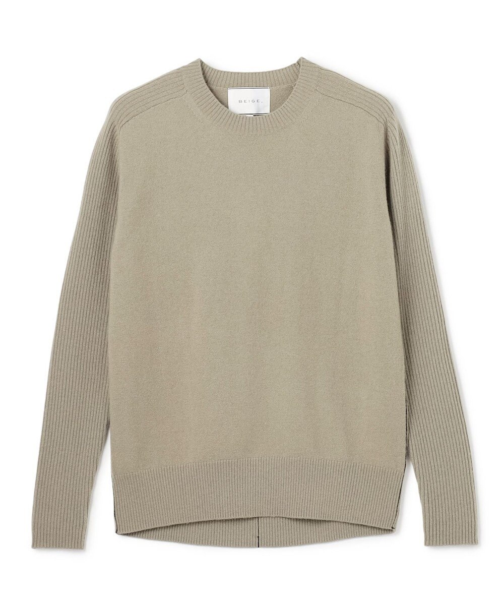 BEIGE， 【洗える】POMPE / ウールカシミヤ配色ラインクルーネックニット 