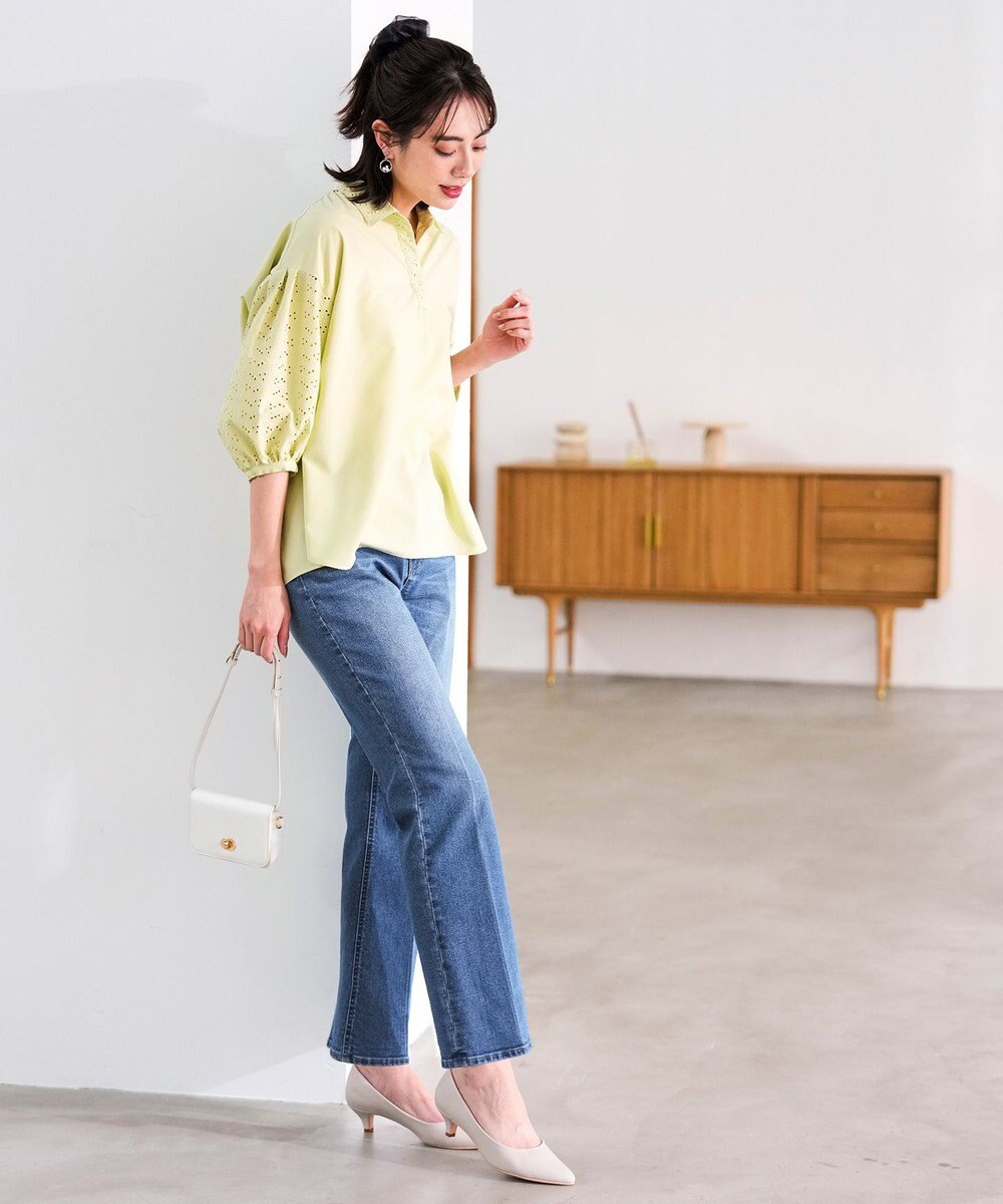 ANY SIS センタープレスセミフレア デニム 