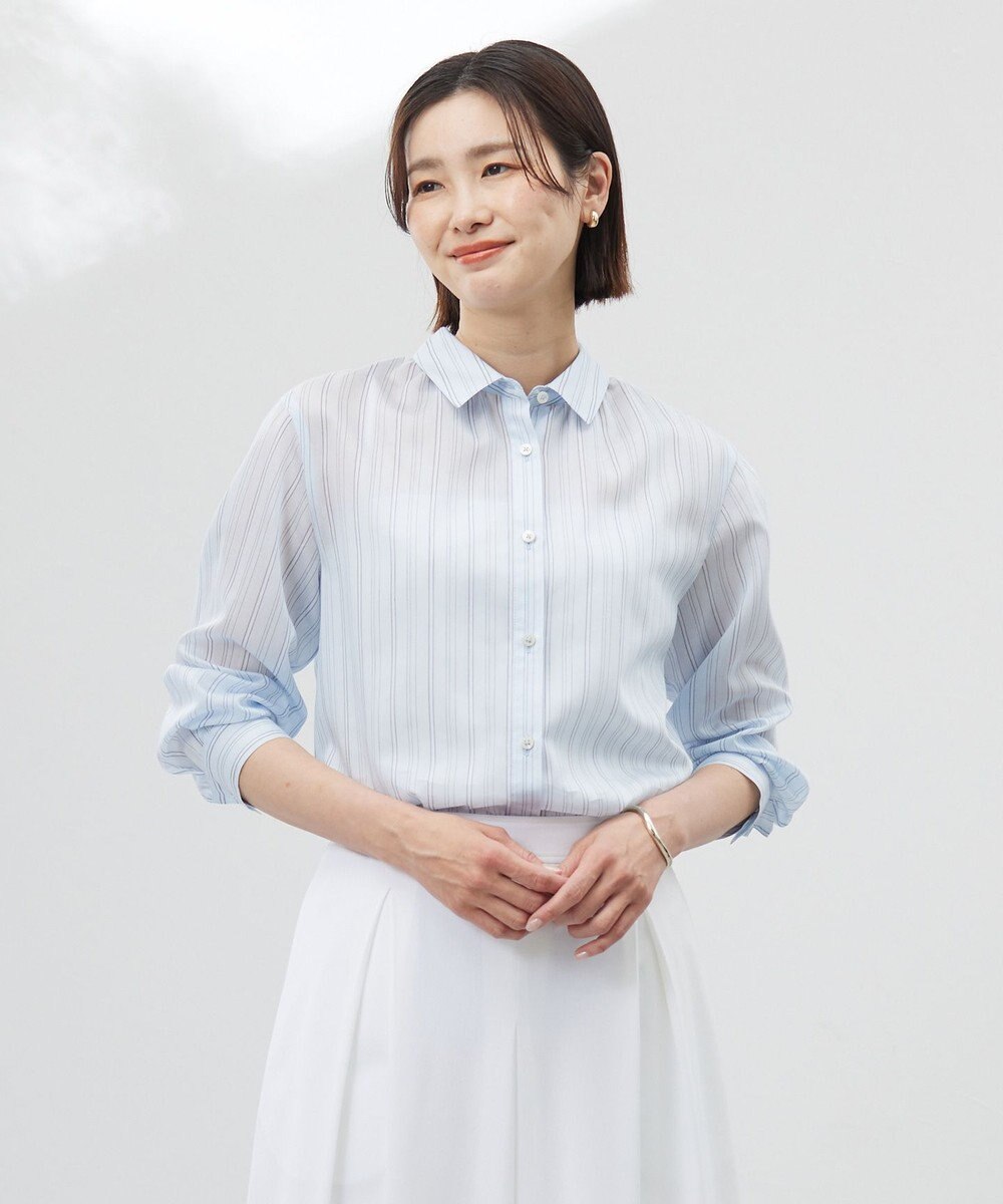 J.PRESS LADIES 【洗える】ランダムストライプ シャツカラー ブラウス 