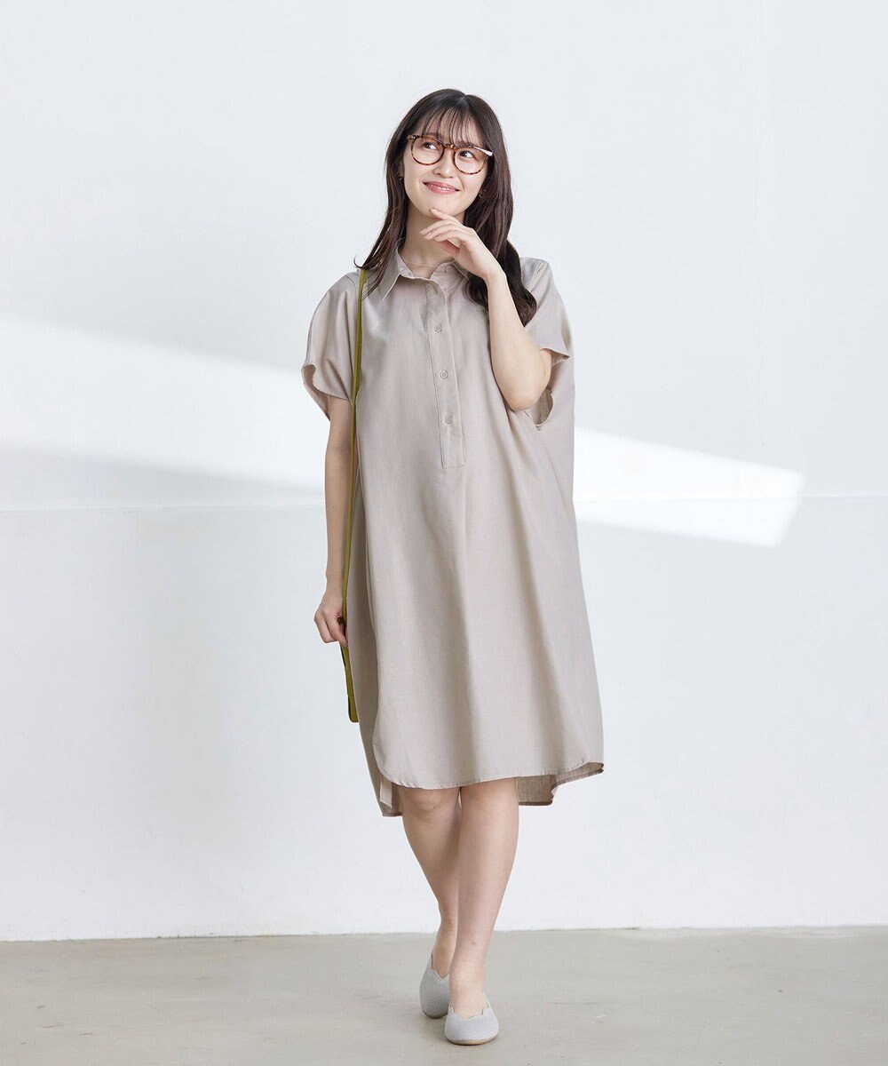 Tiaclasse 【洗える】フレンチスリーブリネンチュニックシャツ 