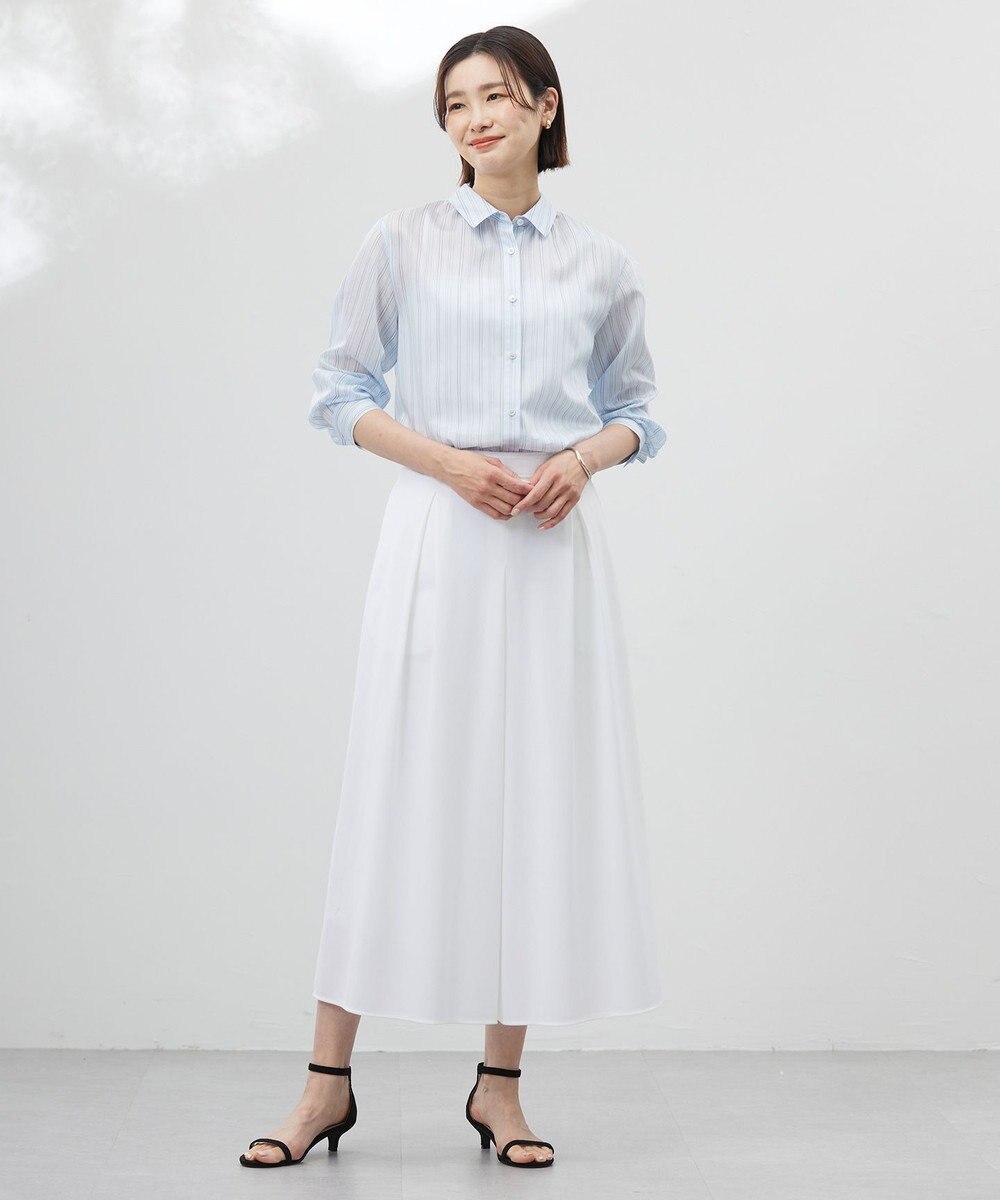 J.PRESS LADIES 【洗える】ランダムストライプ シャツカラー ブラウス 