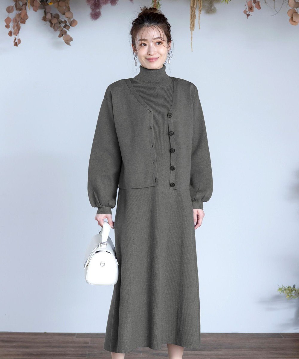 Tiaclasse 【洗える】大人上品なニットカーデ＋ワンピースセット 
