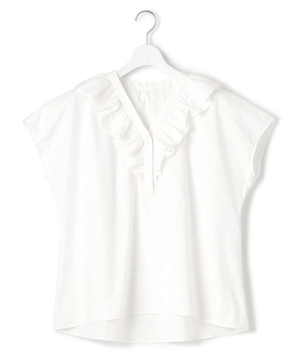 23区 L 【一部店舗限定/洗える】ハイカウントウェザーストレッチ フリル ブラウス 