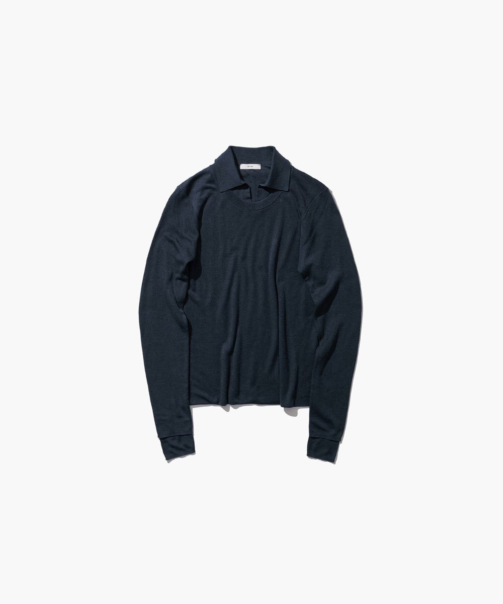 ATON SILK BLENDED CIRCULAR RIB | クルー＆ポロレイヤードプルオーバー 