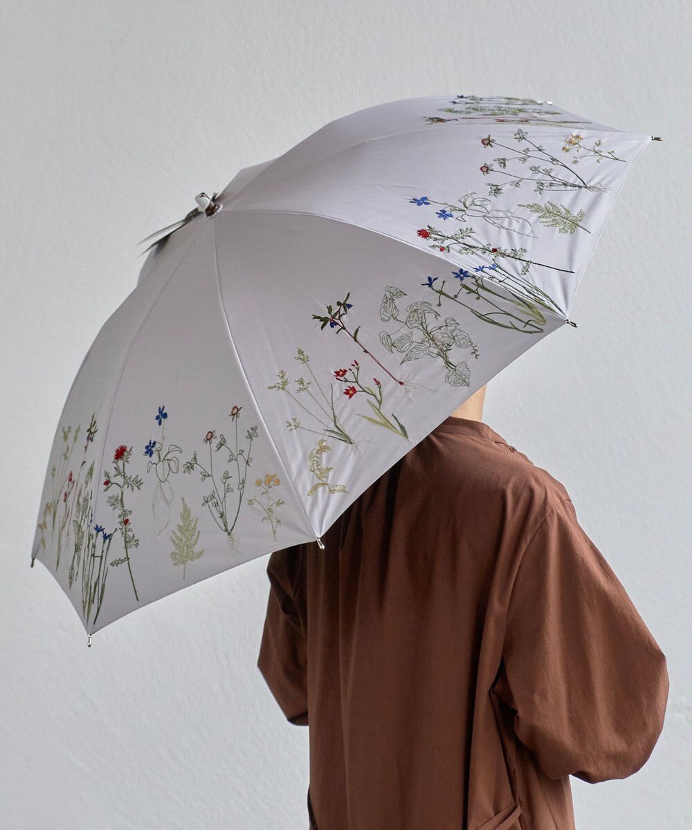 AND WOOL 〈一級遮光生地・晴雨兼用〉ボタニカル刺繍の日傘 （折りたたみ傘タイプ） 