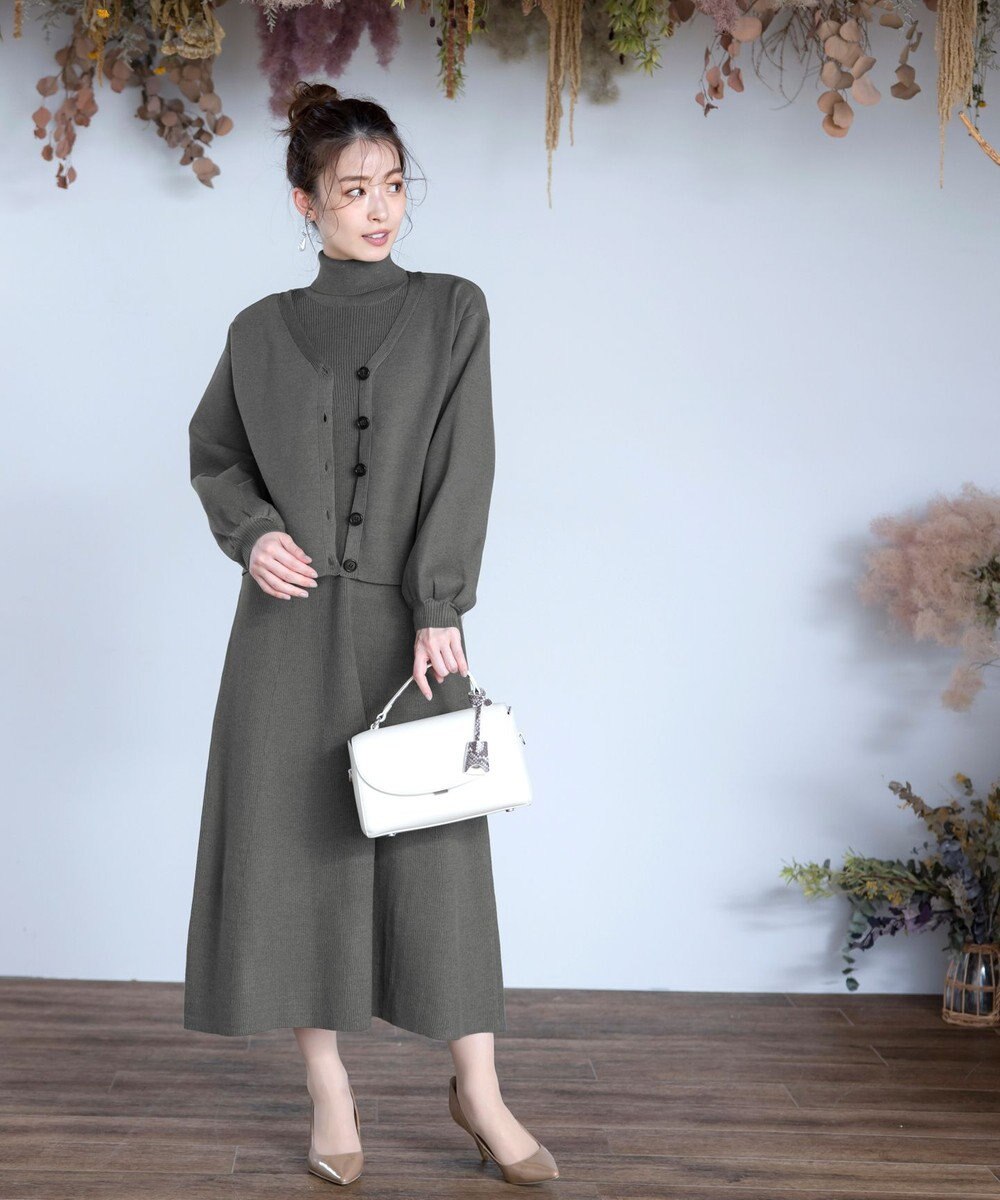 Tiaclasse 【洗える】大人上品なニットカーデ＋ワンピースセット 
