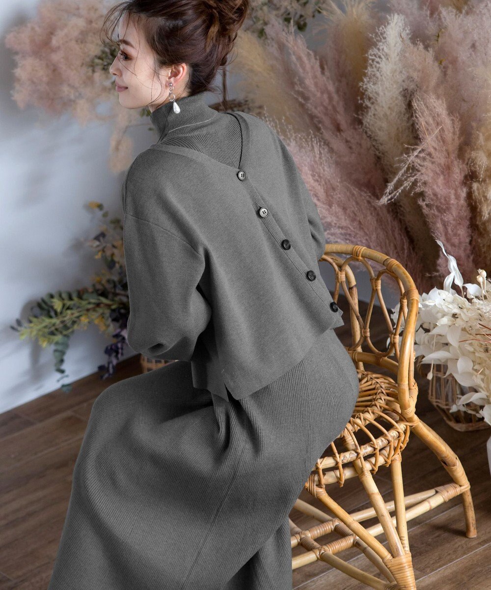 Tiaclasse 【洗える】大人上品なニットカーデ＋ワンピースセット 