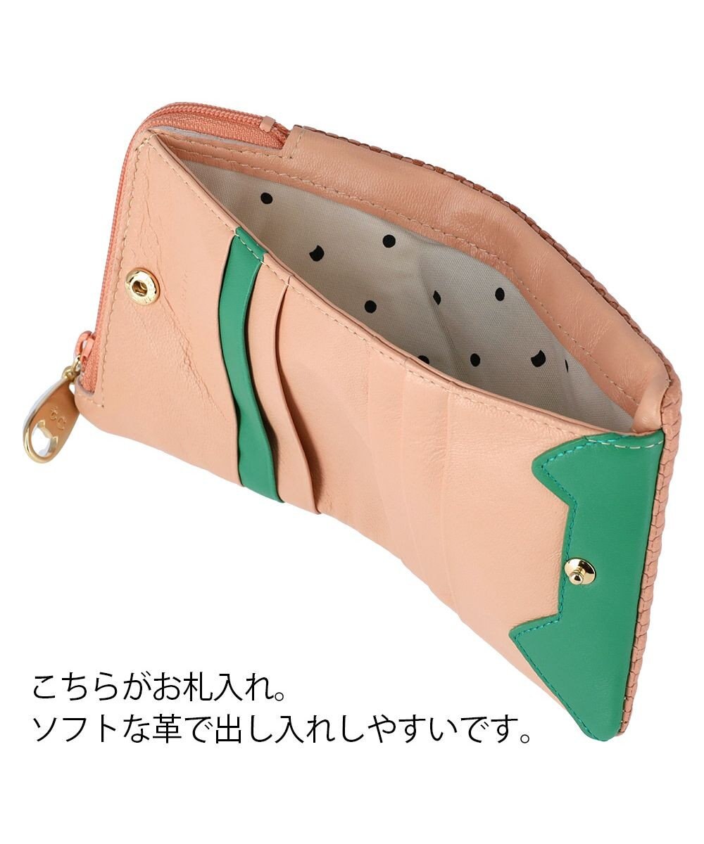 tsumori chisato CARRY エンボスメッシュ 2つ折り財布 スリムタイプ 猫ステッチ 