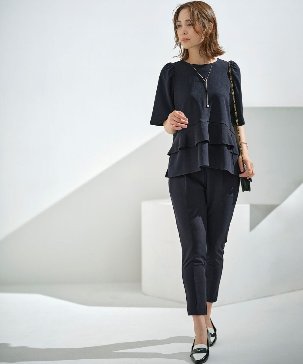 組曲 L 【接触冷感・吸湿・UVカット】ジョーゼットジャージーフリルブラウス 