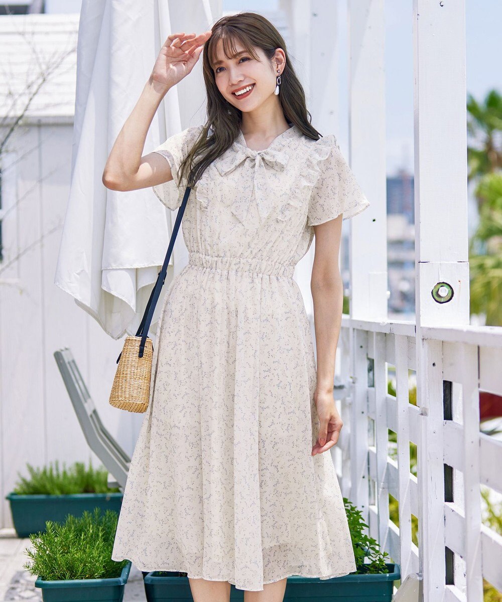 Tiaclasse 【洗える】花柄ボウタイフレアワンピース 