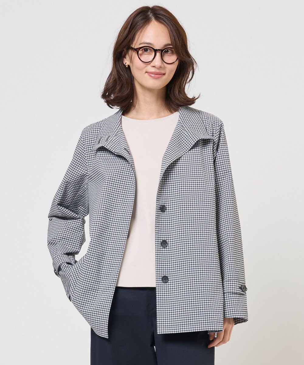 J.PRESS LADIES Lightストレッチチェック スタンドカラー コート 