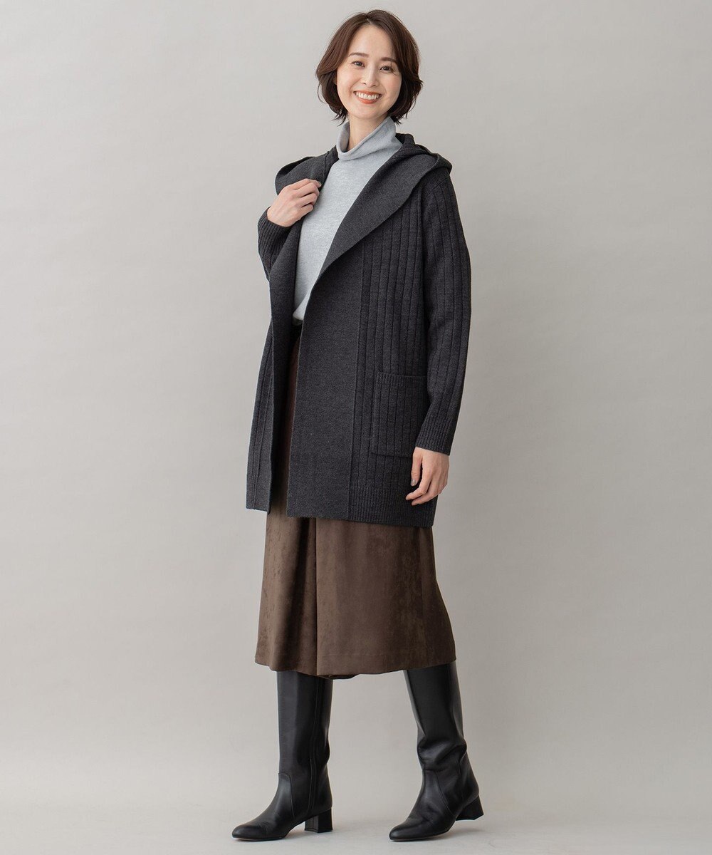 自由区 【ご好評につき新色追加】【WEB限定・洗える】ウールミックス フード付きカーディガン 