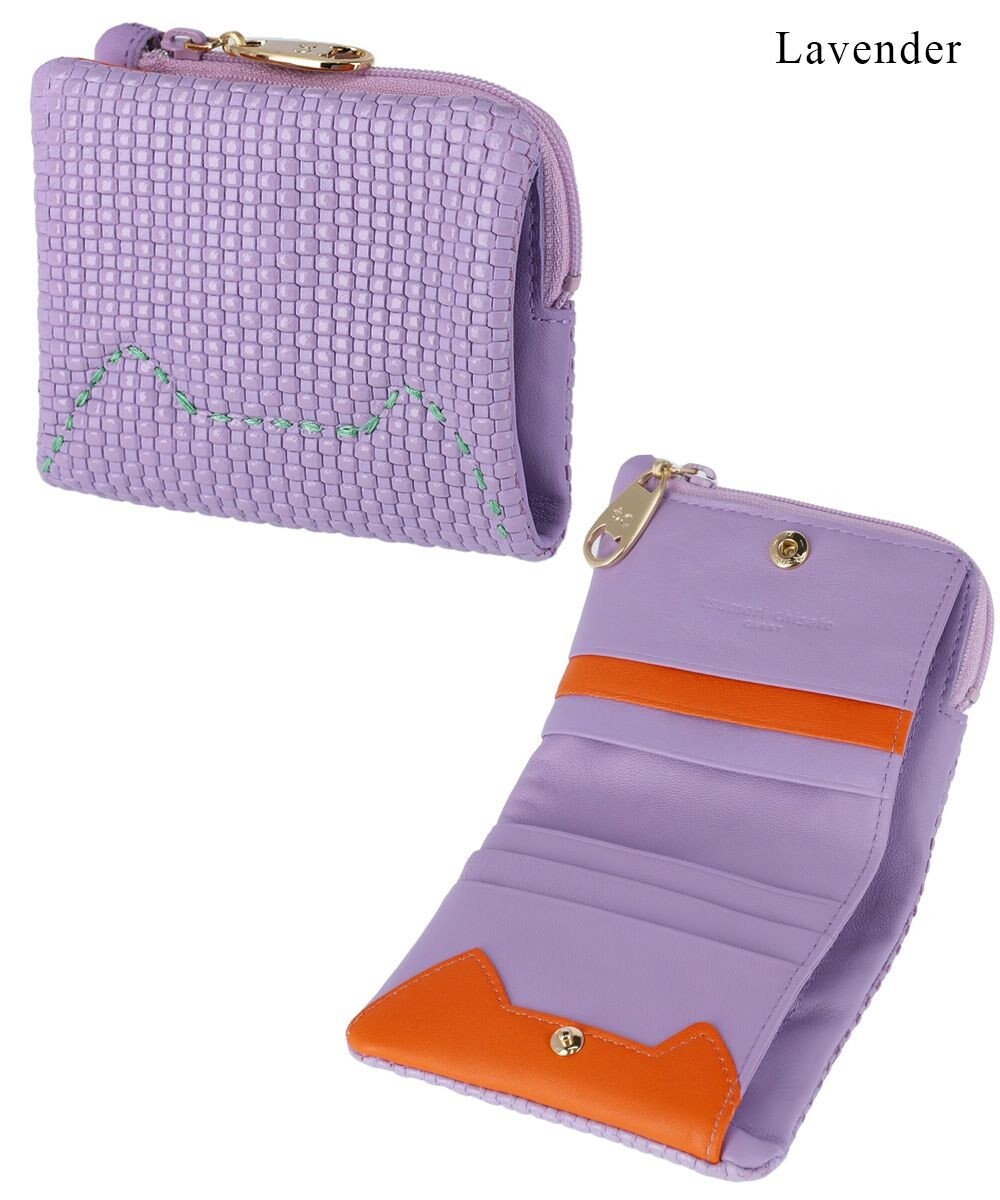 tsumori chisato CARRY エンボスメッシュ 2つ折り財布 スリムタイプ 猫ステッチ 