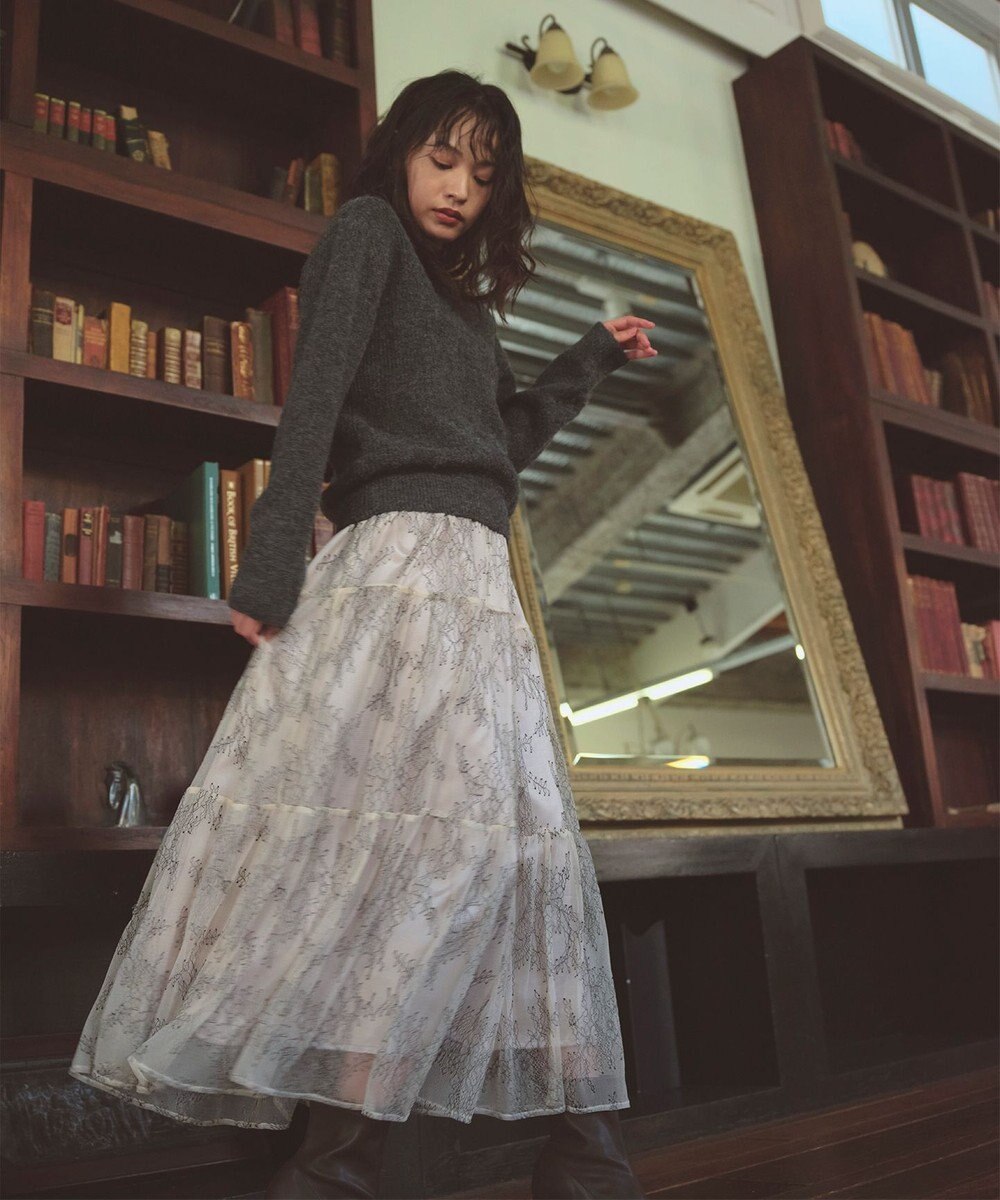 Feroux ニット×ティアードレース スカート 