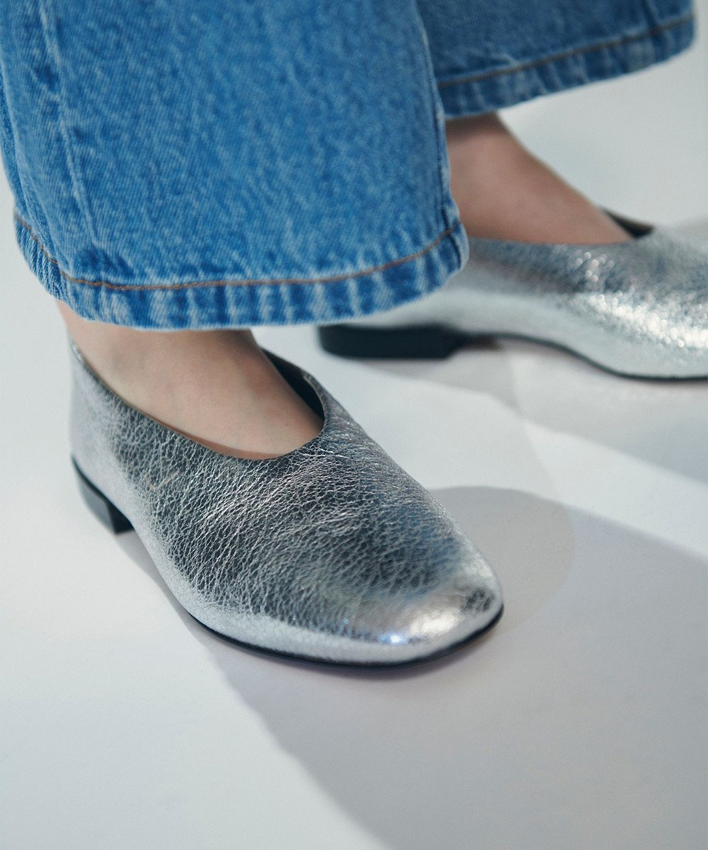 MARTINIANO シルバー パンプス フラットシューズ 37 24㎝ 整履き