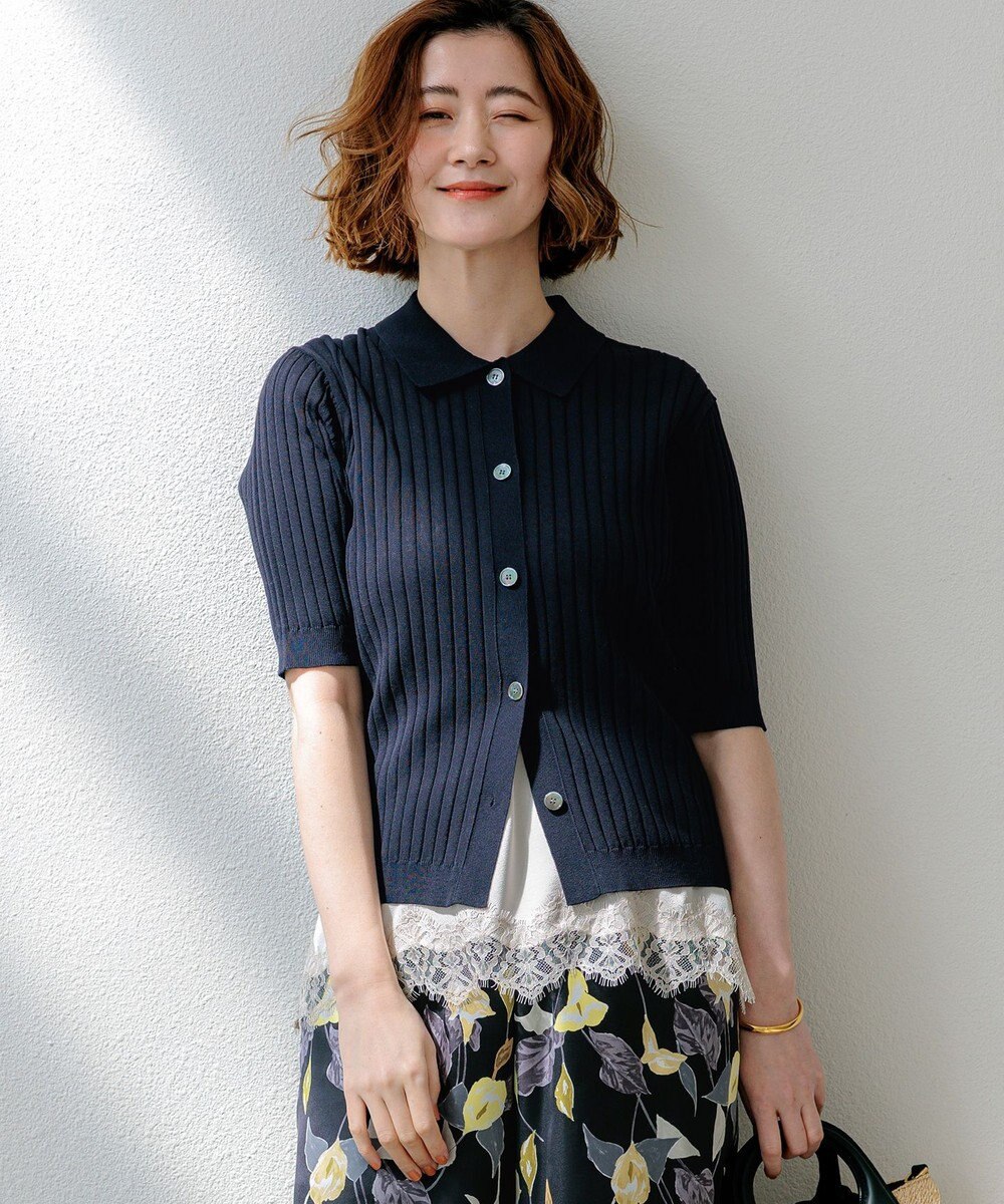 23区 【先行予約】ワイドリブ 五分袖 ポロニット 