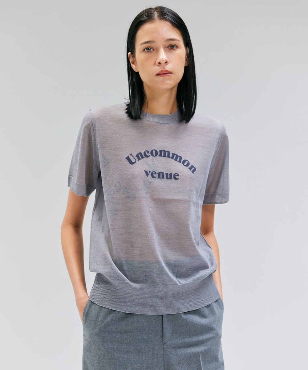 BEIGE， 【洗える・GLOW 10月号掲載】CADDO / シアーウールメッセージロゴＴニット 