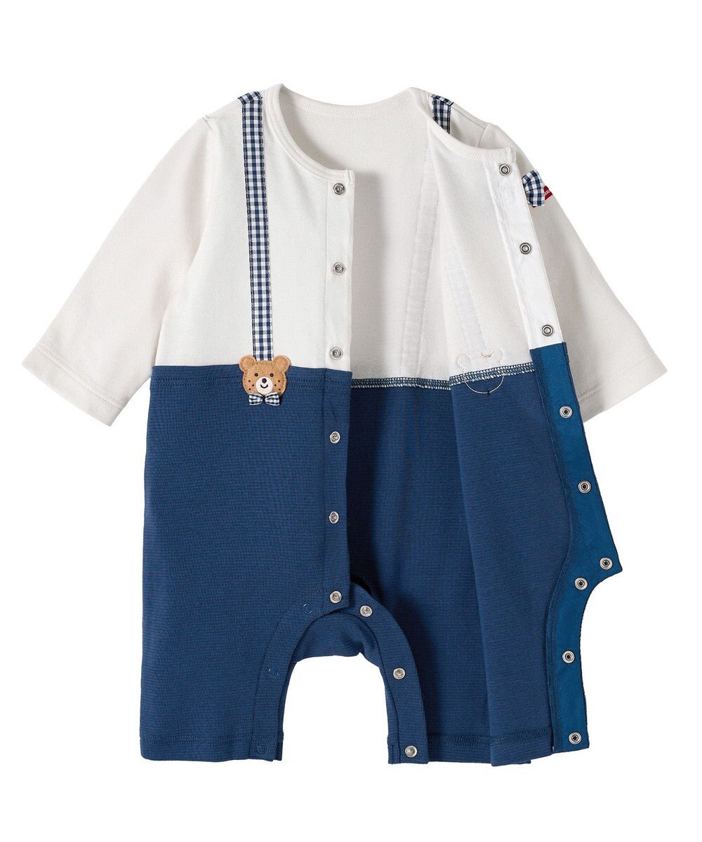 MIKI HOUSE HOT BISCUITS 【70-80cm】蝶ネクタイ＆サスペンダー 7分丈カバーオール 