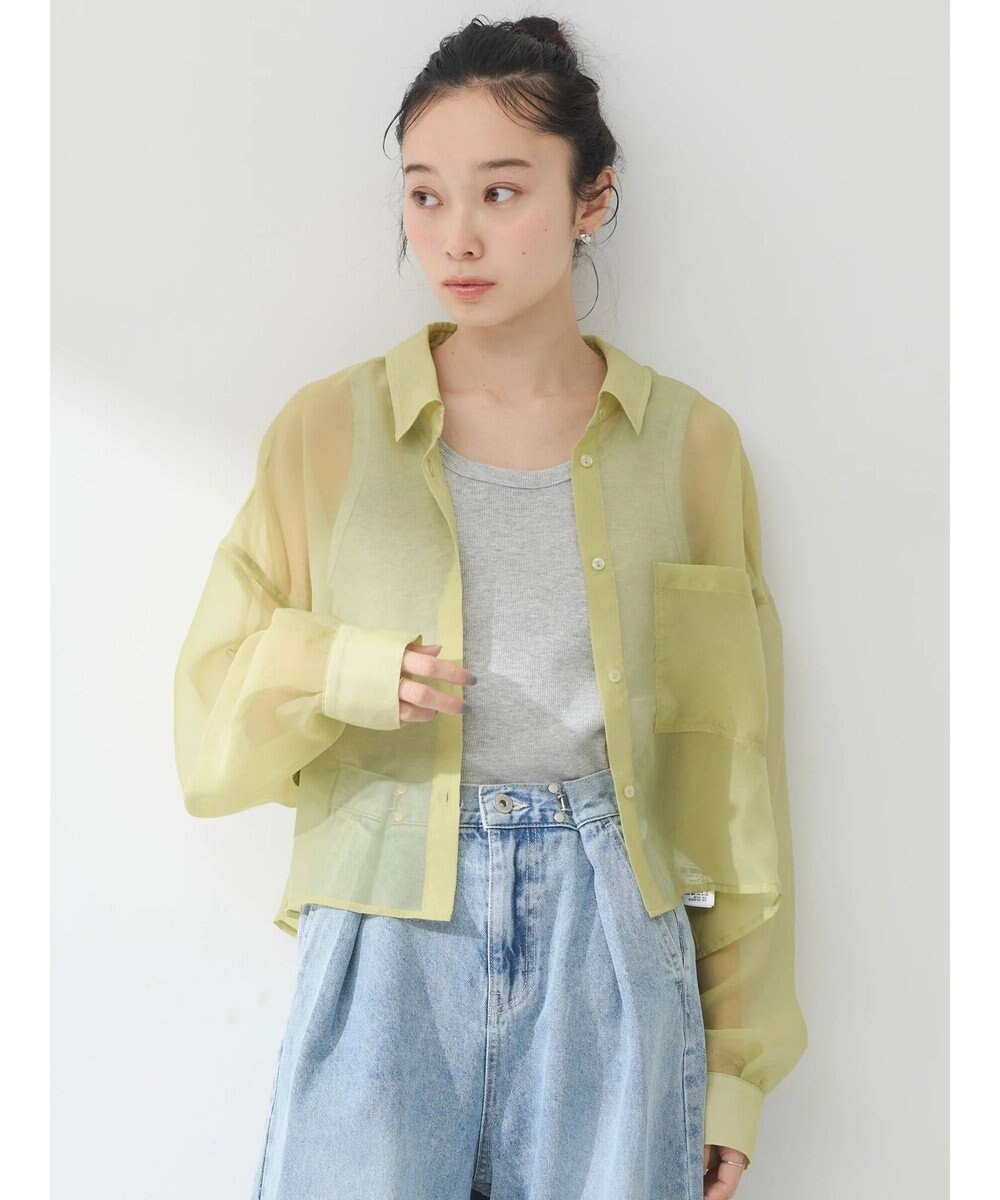 earth music&ecology ソデスリットクロップドシャツ 