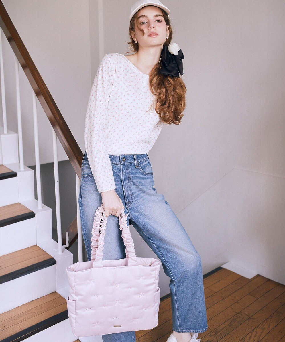 Maison de FLEUR ローズリボン刺繍パファートートバッグ 