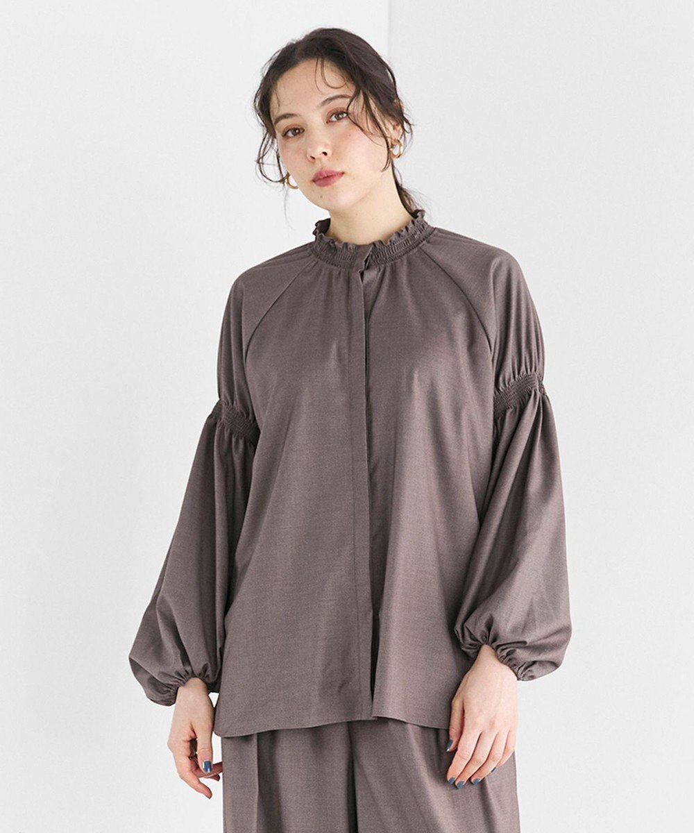 #Newans 【洗濯機可/しわになりにくい】シャーリングネック ボリュームスリーブブラウス 