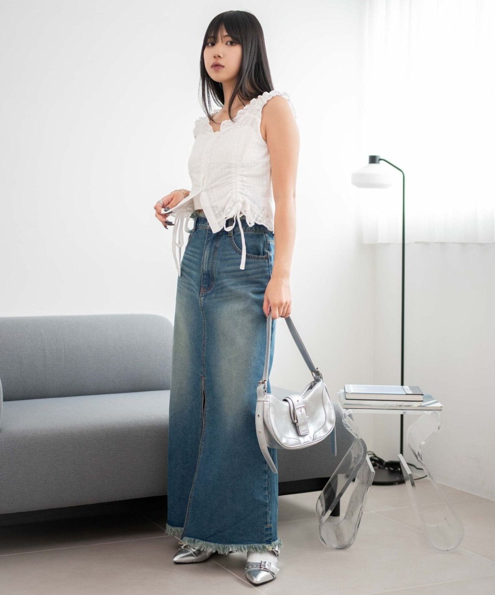 WEGO フリンジロングスリットデニムスカート 