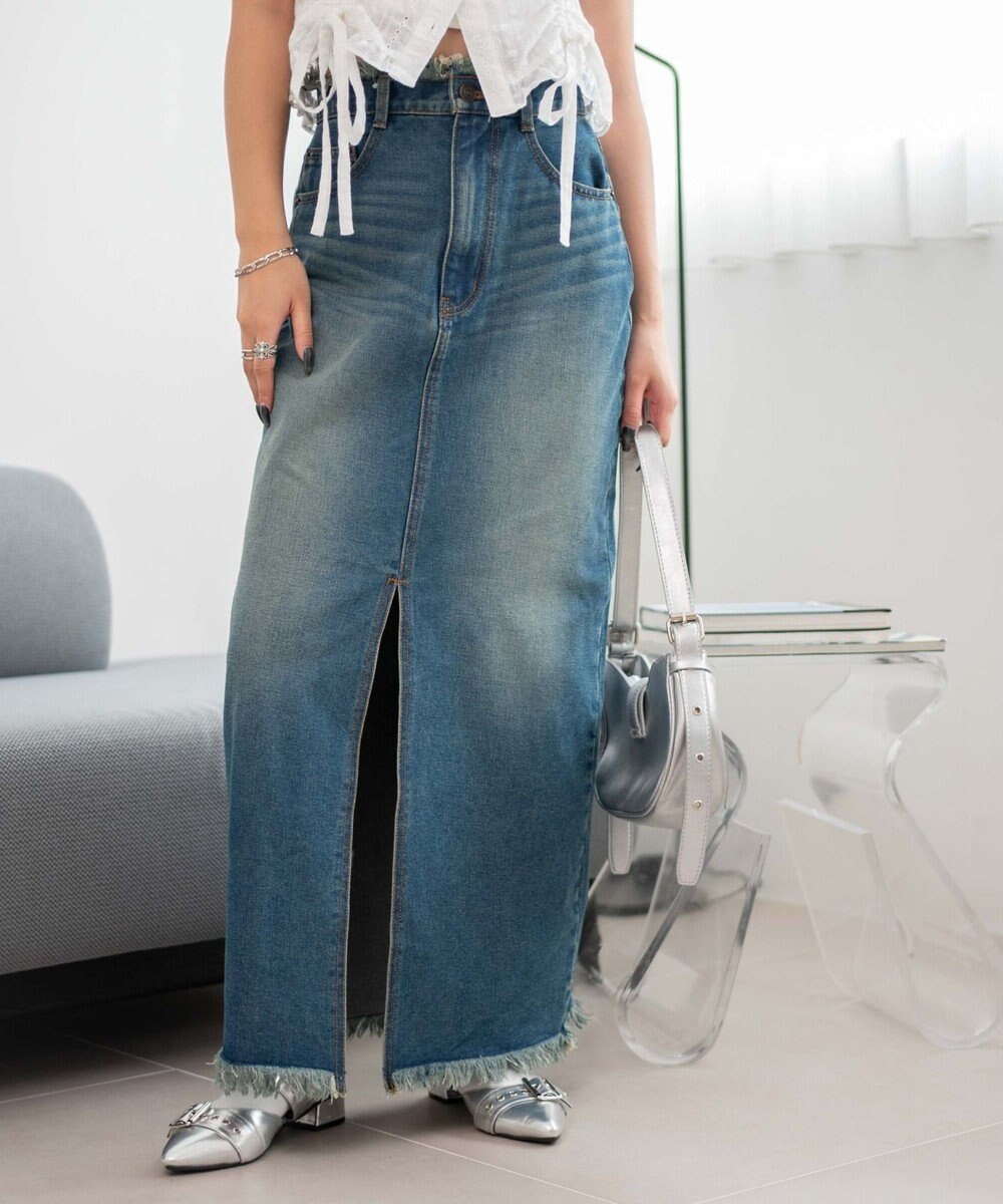 WEGO フリンジロングスリットデニムスカート 